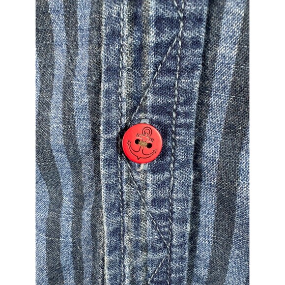 Vintage CPO Shirt Mens Medium Blue Denim Striped Navy Anchor Buttons Military - Picture 2 of 16